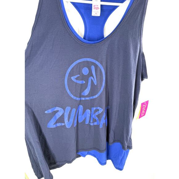 New Zumba Two Tone Long Loose Tank XXL Indigo Blue Athletic Gym - Picture 3 of 10